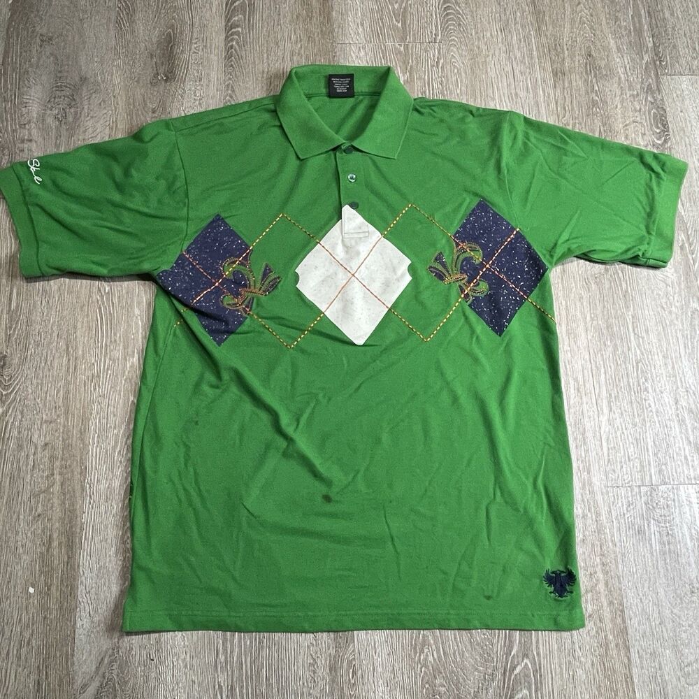 Old Skool Men’s Size: XL Polo Shirt Green Fleur De Lis Argyle